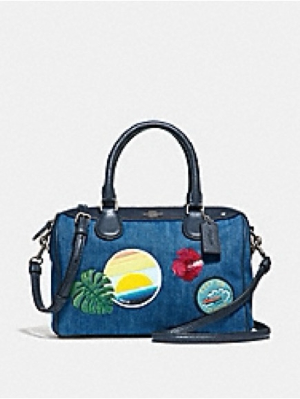 Coach Blue Denim Satchel with Tropical Patches